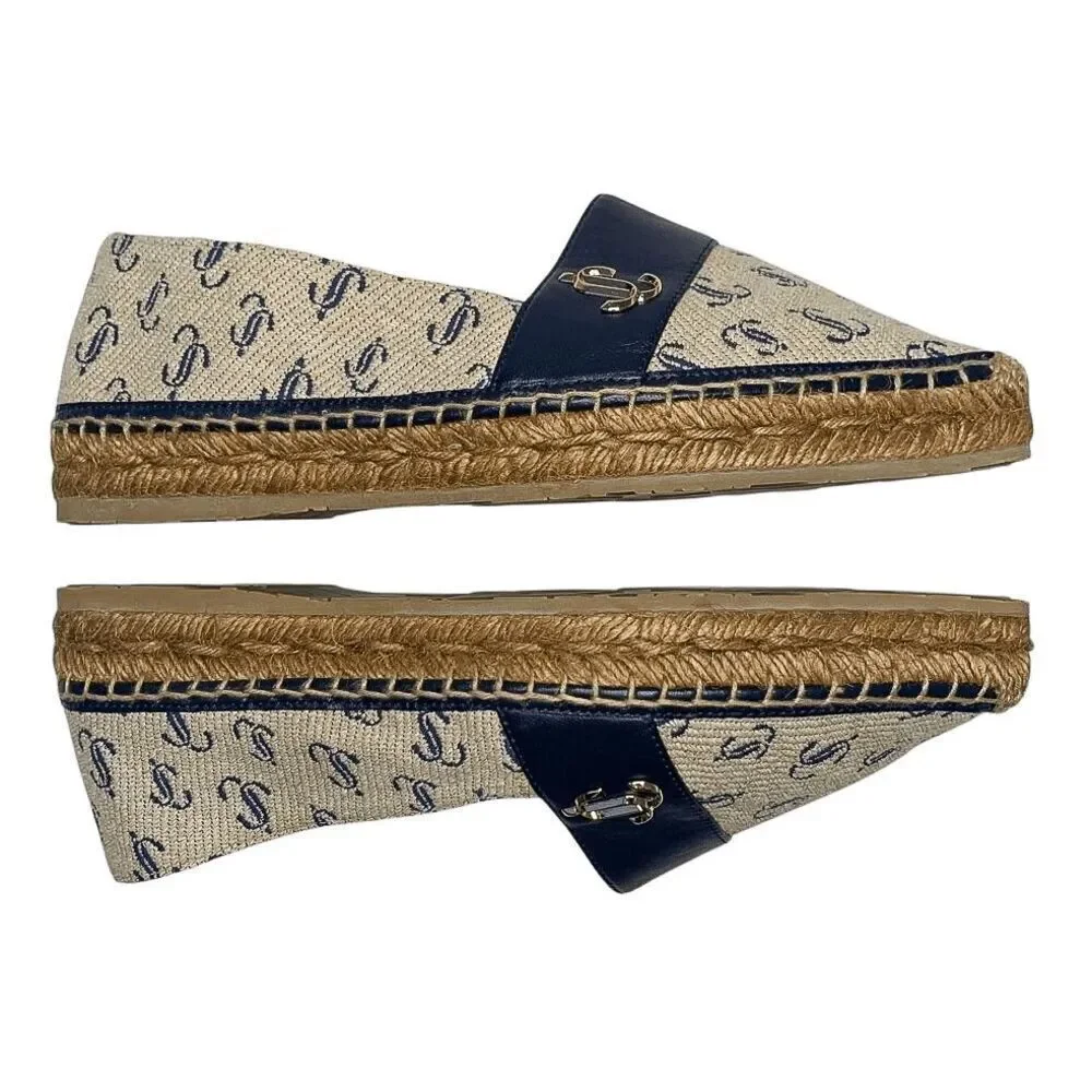 Jimmy Choo Dru Logo-Print Espadrilles EU 36.5 Monogram Canvas/Leather Flats
